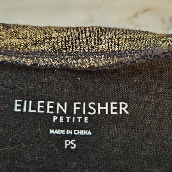 EILEEN Fisher Gold Knit Metallic Party Top Asymmetric Small Mob Wife - Picture 6 of 8